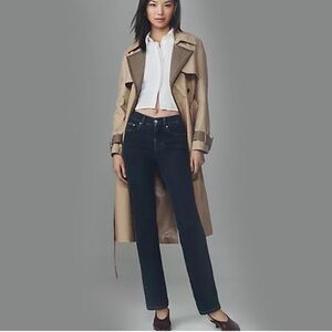 CQY Denim straight leg mid-high rise dark wash, like new, 25